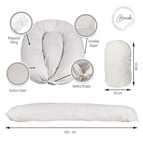 Bamibi® Almohada Embarazada y Cojín Interno Multifuncional, Cojín Lactancia Bebé, Cama Nido Bebé. Fundas de Algodón, Relleno de Poliéster. Protector Cuna, Lavable