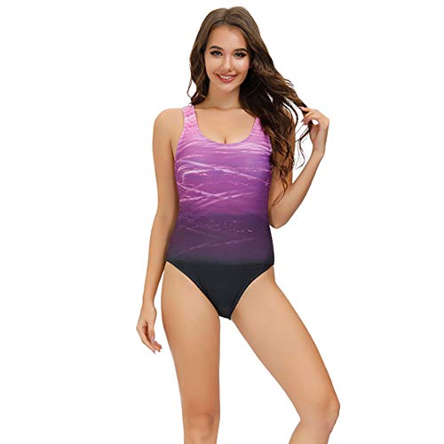 Bañadores de Mujer Traje de una Pieza con Relleno Bañador Push up Ropa de Baño Cintura Alta Size Gradiente de Color Cruz Atrás Slim Fit Cuerpo Atractivo Bañera Bikini (Purple, M(8-10))