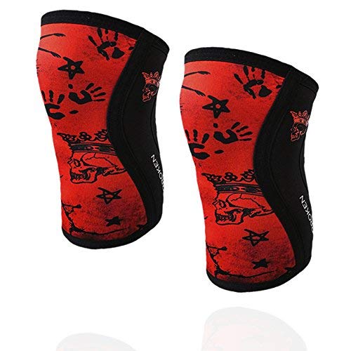 BanBroken Rodilleras RED SKULL (2 unds) - 5mm Knee Sleeves - Halterofilia, Deporte Funcional, Crossfit, Levantamiento de Pesas, Running y Otros Deportes. Unisex. (S)