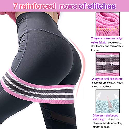 Bandas Elasticas Gluteos Musculacion, 3 Piezas Cintas Elasticas Musculacion para Piernas/Glúteos/Muslo,Bandas de Resistencia para Hombres, Mujeres, Pilates, Yoga y musculación (Pink/Grey/Black)