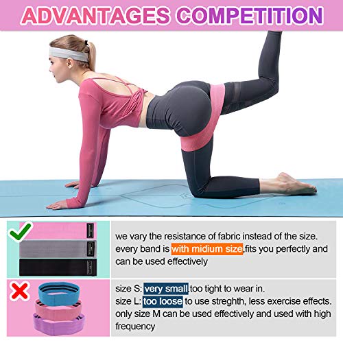 Bandas Elasticas Gluteos Musculacion, 3 Piezas Cintas Elasticas Musculacion para Piernas/Glúteos/Muslo,Bandas de Resistencia para Hombres, Mujeres, Pilates, Yoga y musculación (Pink/Grey/Black)