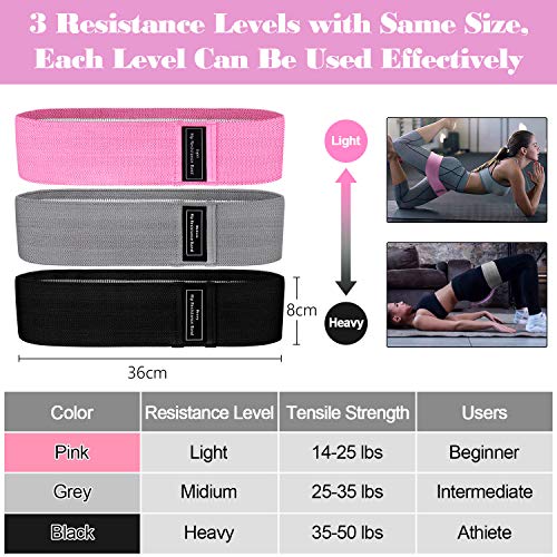 Bandas Elasticas Gluteos Musculacion, 3 Piezas Cintas Elasticas Musculacion para Piernas/Glúteos/Muslo,Bandas de Resistencia para Hombres, Mujeres, Pilates, Yoga y musculación (Pink/Grey/Black)