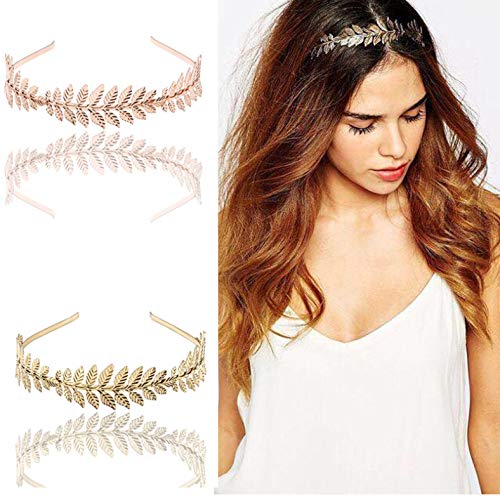 Bandas Para El Cabello Para Mujeres Moda Retro Boda Metal Hoja De Oro Banda Para El Cabello Niñas Accesorios Para El Cabello Con Aro 4piezas