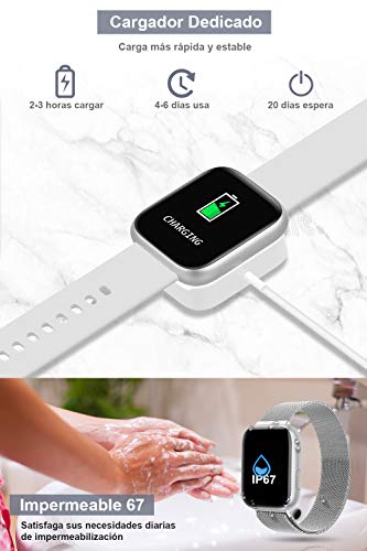 BANLVS Smartwatch Reloj Inteligente IP67 con Correa Reemplazable Pulsómetro, Monitor de Sueño, Presión Arterial, 1.4 Inch Pantalla Táctil Completa Reloj Inteligente para Mujer Hombre