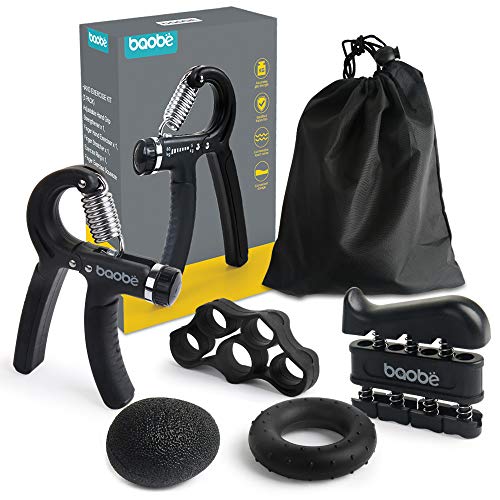 Baobë 5 Piezas Kit de Entrenamiento Fortalecedores de Manos,Mano Ajustables, ejercitador de Dedos, estirador de Dedos, Anillo de Ejercicio y Bola de Agarre