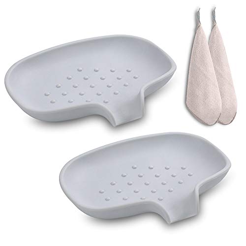 BAOXIN 2 Jabonera de Silicona, Jjabonero para Drenar Jabón, Simple y Autodrenante, Caja de Almacenamiento para Baño y Cocina,2 Toalla de Mano como Regalo