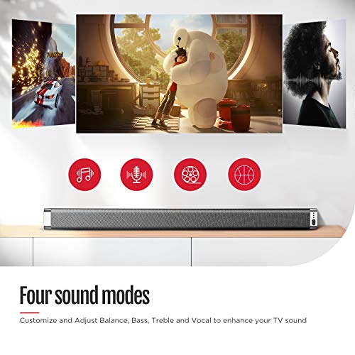 Barra de Sonido 2.0 Canales, Potencia 120dB, BOMAKER Tecnología DSP Subwoofer Incorporado + Bluetooth 5.0 para TV, Soporta Óptico, 3,5 mm Audio AUX, USB, para Cine en Casa, ODINE I, Negro-Gris