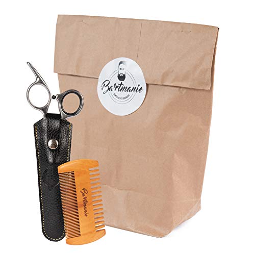 Bartmanie Juego de recortadora de barba de acero inoxidable y penilla para barba de madera, estuche de cuero sintético incluido, kit corta barba para hombres (2 piezas)