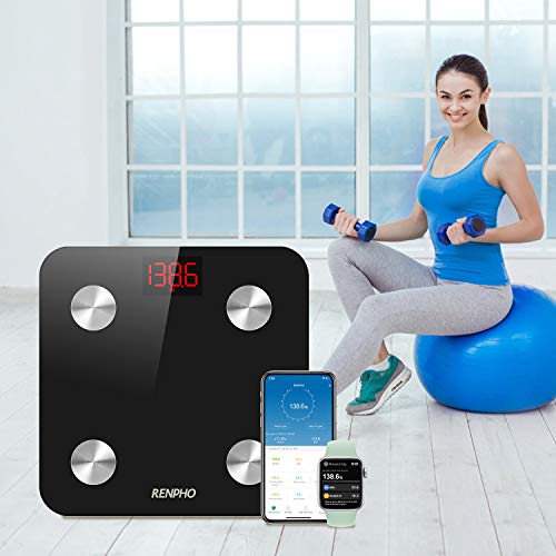 Báscula Grasa Corporal Bluetooth RENPHO con 13 Funciones, Báscula de Baño Digital con App, Báscula Inteligente y Monitor de Composición Corporal con Medición de Metabolismo Basal e IMC