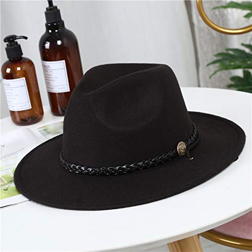 BASDW Inglaterra Sombrero de otoño e Invierno 2019 Marea cinturón de la Moda Masculina en Europa y América Sombrero de Lana látigo del Caballero del Sombrero (Color : Black, Size : M)