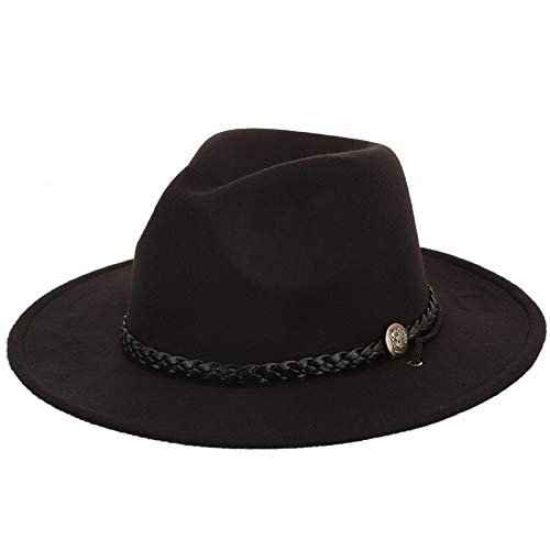 BASDW Inglaterra Sombrero de otoño e Invierno 2019 Marea cinturón de la Moda Masculina en Europa y América Sombrero de Lana látigo del Caballero del Sombrero (Color : Black, Size : M)