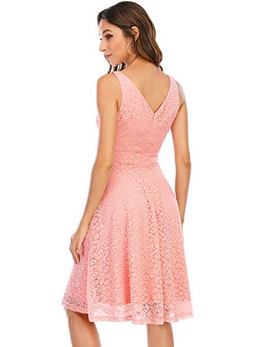 Bbonlinedress Vestido Corto Elegante Mujer De Encaje Boda Playa Fiesta Noche Cóctel Sin Mangas Blush S