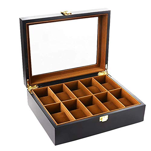 Bearhouse Caja para Relojes Madera Estuches Relojes con 10 Compartimentos Hombre Negro