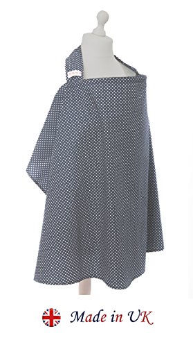 BebeChic *100% Cotton* Breastfeeding Cover *105cm x 69cm* - with drawstring Storage Bag - Boned Nursing Apron - slate grey / white dot