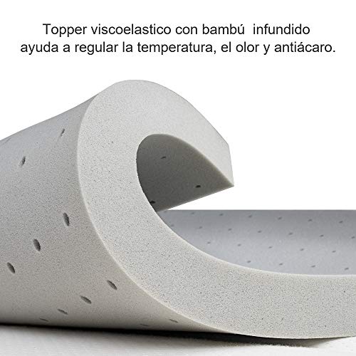 BedStory [Infusión de Bambú Topper Colchón 90x190x5cm con Infusión de Bambú, Antiácaros y Transpirable, Sobrecolchón Viscoelastico con Cubierta Desmontable y Lavable