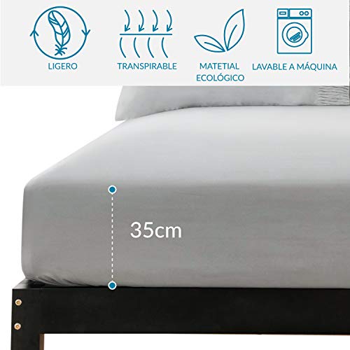 Bedsure Juego de Sábanas 90x190/200 cm - 3 Piezas - Sábana Bajera Ajustable Cama 90 con Encimera 160x275cm 1 Funda de Almohada 50x80cm - Gris Claro