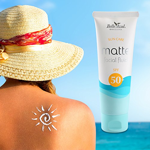 Belle Azul - Sun Cream 50 - Protección Solar para la Cara SPF 50, Crema Facial Hidratante y Calmante, Deja la piel con un acabado Mate completo, Enriquecido con Vitamina E y C, 80 ml.