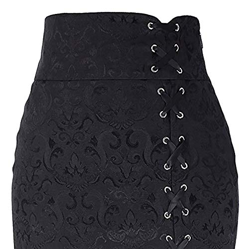 Belle Poque Mujer Arrugas Falda de Encaje de Cintura Alta Jacquard Negro Largo Cola de Pescado BP000204-1_USA12