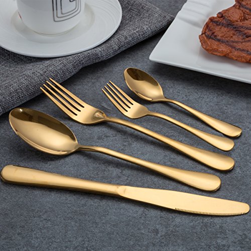 Berglander Set de cubiertos de acero inoxidable 30 piezas con chapado en oro de titanio, set de cubiertos de color dorado, cubiertos, servicio de cubertería para 6 (30 piezas)