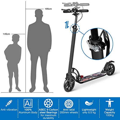 besrey Patinete Plegable, Patinetes Adulto Niño Scooter Ciudad Roller City con Grande Ruedas