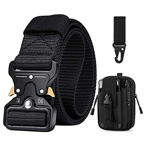 BESTKEE Cinturón táctico para hombres 1.5 pulgadas, estilo militar Cinturón con hebilla con cierre rápido de hebilla de metal, regalo con bolsa táctica Molle y gancho (Ejercito verde)