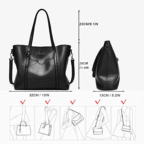 BestoU Bolsos Mujer Tote Grande De Hombro Bolsos Negro Piel Bandolera (Negro)