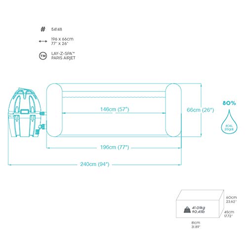 Bestway Lay-Z-SPA Paris Airjet - Jacuzzi Hinchable con función de Masaje (196 x 196 x 66 cm), Color Blanco