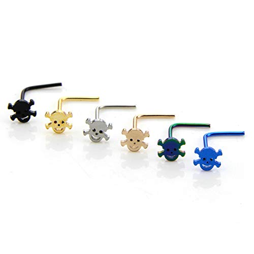 Beydodo 6pcs Piercing Nariz Acero Quirurgico L Calavera Pendientes Nariz Aro Colorido