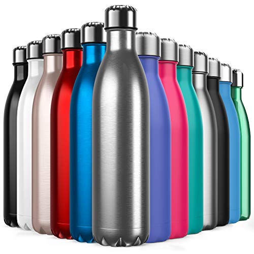 BICASLOVE Botella de Agua de Acero Inoxidable,Diseño de Pared Doble,Boca EstáNdar,para Correr,Gimnasio,Yoga,Ciclismo,750ML,Acero Inoxidable