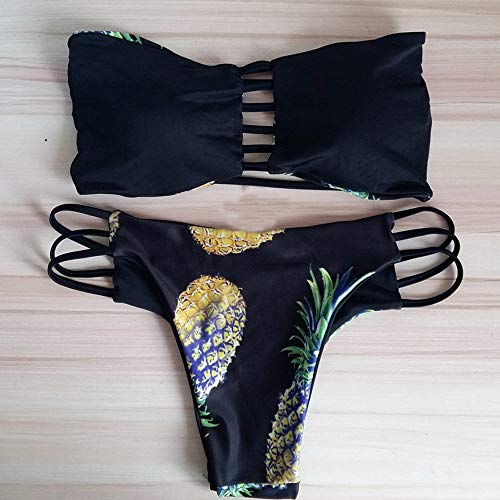 Bikini Mujer Push Up Riou Conjuntos de Bikinis para Mujer Push Up Traje de BañO Estampado piña Negro a Doble Cara Moda Dividido BañAdores 2019 brasileños vikinis