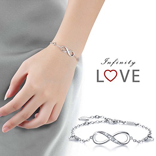 Billie Bijoux Pulsera de plata esterlina Mujer Símbolo Amor Infinito Brazalete de mujer ajustable regalo ideal el día de San Valentín (A-silver)