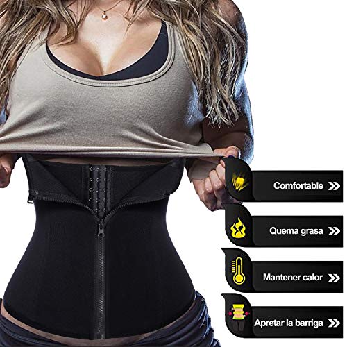 Bingrong Fitness Faja Cintura Entrenador de Cintura con Cremallera Faja Corset Fajas Reductoras Adelgazantes Mujer Waist Trainer Corset Faja Lumbar Moldeadora Bustier (Negro, Large)