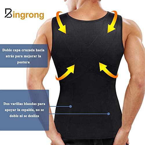 Bingrong Ropa Adelgazante Hombre Fajas Reductoras Adelgazantes Hombre Camiseta de Compresión Chaleco Faja Hombre Camiseta Faja Waist Trainer Hombre (Negro, Large)