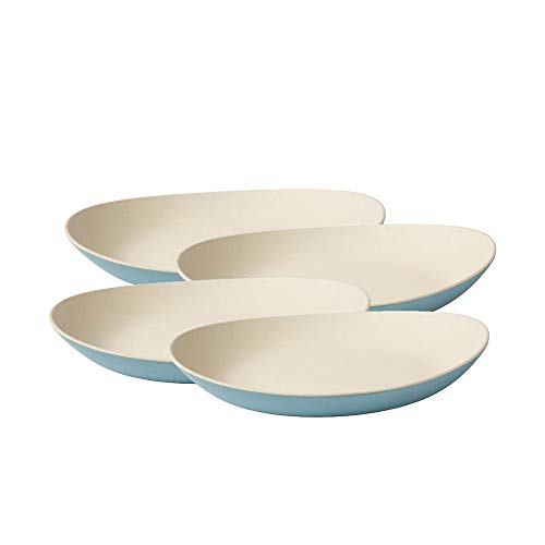 BIOZOYG Platos de bambú orgánico I Platos para niños Platos de Torta Platos para Servir tazón de Fuente I 4 x Platos de Comedor ovalados de melamina Natural Blanco/Azul, 22,5 x 19 cm