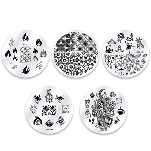 Biutee Set de Stamping Nail Art 10 Pcs Plantilla para Uñas +1pcs Estampador+1pcs Raspador+1 Pcs Bolso Para Placa