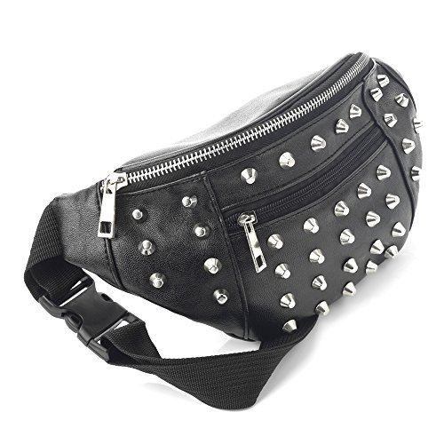 Black Faux Leather Studded Bum Bag / Fanny Pack - Festivals /Club Wear/ Holiday Wear