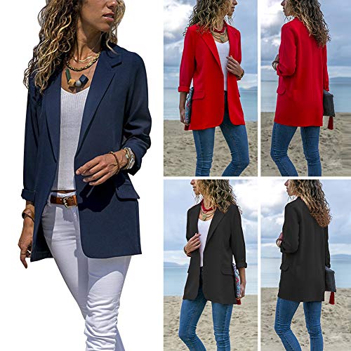 Blazer para mujer, casual, primavera otoñal, manga larga, cuello ajustado, casual, color sólido rojo rosso S