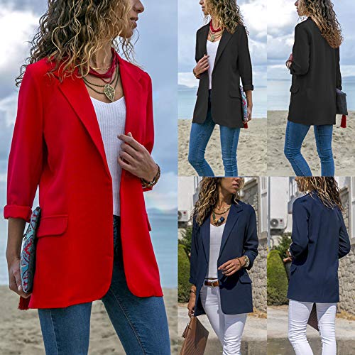 Blazer para mujer, casual, primavera otoñal, manga larga, cuello ajustado, casual, color sólido rojo rosso S