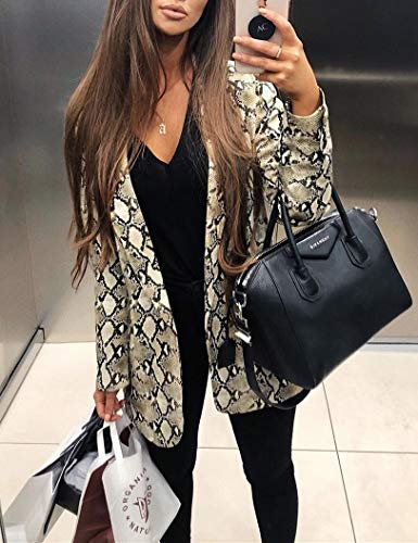 Blazer para Mujer Estampado de Leopardo Collar de Solapa Ajuste Recto Talla Grande Sastre Chaqueta de Manga Larga Estación Media (Beige, S)