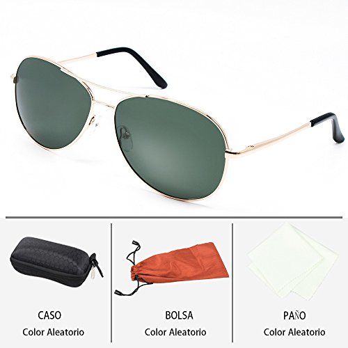 BLDEN Gafas de Sol Aviador Hombre Mujer Clásico Estilo Marco Metal Lentes Polarizadas(GREEN)