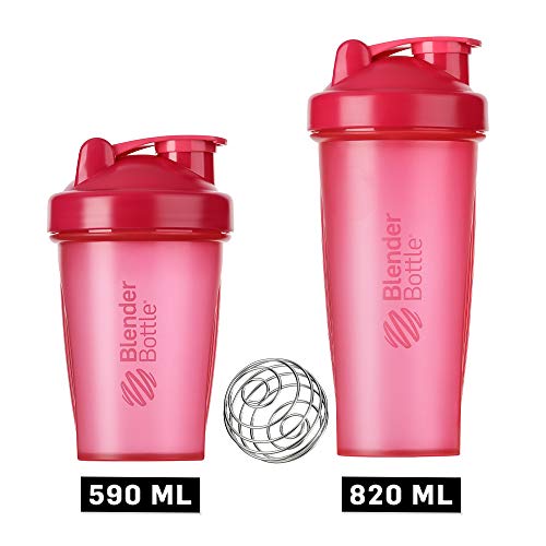 BlenderBottle Classic Botella de agua | Botella mezcladora de batidos de proteínas | con batidor Blenderball | libre de BPA | 590ml - Pink