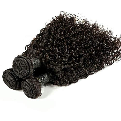 BLISSHAIR Extensiones de cabello brasileño ondulado 100% virgen sin procesar, 3 paquetes de extensiones de cabello rizado natural de color negro