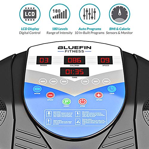 Bluefin Fitness Plataforma Vibratoria | Modelo Pro | Diseño Mejorado con Motores Silenciosos y Altavoces Incorporados (Negro)