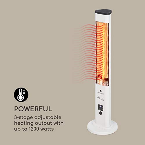 blumfeldt Heat Guru Plus In & out - Calefactor, Interiores/Exteriores, Infrarrojos, Calentador de Carbono, Potencia de 1.200 W, 3 Niveles, Temporizador, Protección IP65, Mando a Distancia, Blanco