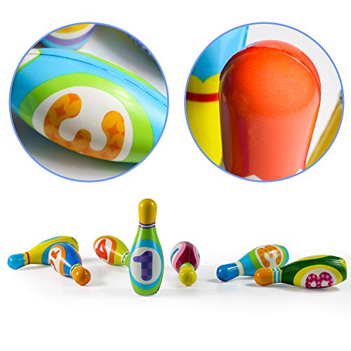 Bolos Infantiles Juego de Bolo con 10 Alfileres 2 Bolas Juego Deportivo Interior Exterior Educativos Regalos para Niños Niñas 3 4 5 Años