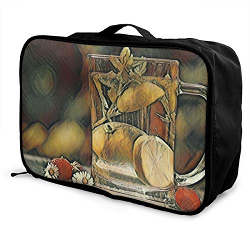 Bolsa de viaje plegable N/B de moda, ligera, de gran capacidad, portátil, bolsa de equipaje (agua, bebida, desintoxicación, desintoxicación, agua), 15 pulgadas × 6 pulgadas × 11 pulgadas