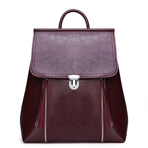 Bolso de Escuela Bolsa de Viaje para niñas Vintage Leather Mochila Mujer Mujeres Famosas Mochila de Gran Capacidad Dark Red 13 Inches