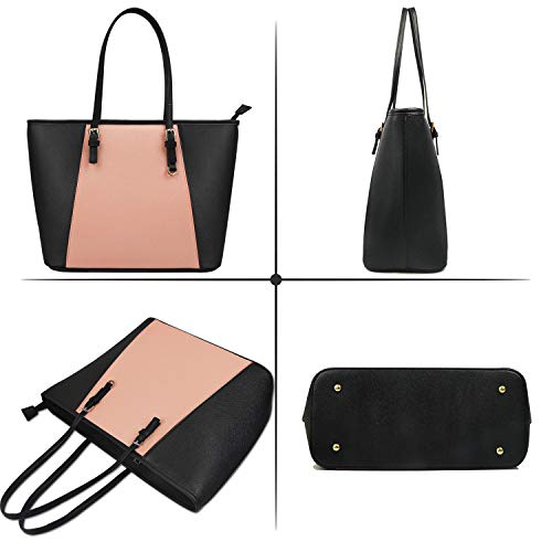 Bolsos Mujer Bolso Bandolera Bolsos de Moda Bolsos Totes Bolso Grande Bolso De Hombro Bolsas de 2 Piezas (Negro - Rosa)