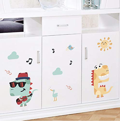 Bonita música de dibujos animados dinosaurio vinilo pared pegatinas niños habitación de jardín de infantes decoración pared extraíble calcomanía papelpintado mural 40 * 60cm