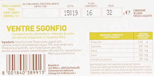 Bonomelli – Tisana vientre sgonfio, con Finocchio, anís, Carvi Ed Extracto de Jengibre – 32 G